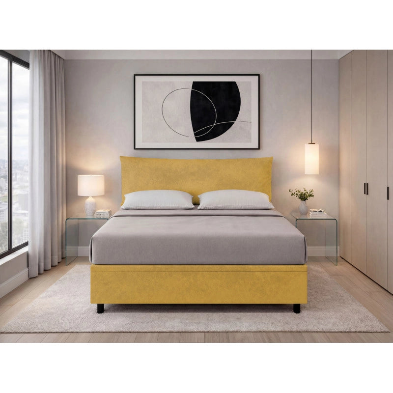 Letto imbottito Matrimoniale 180x200 cm Soft - Contenitore,Microfibra,Ocra