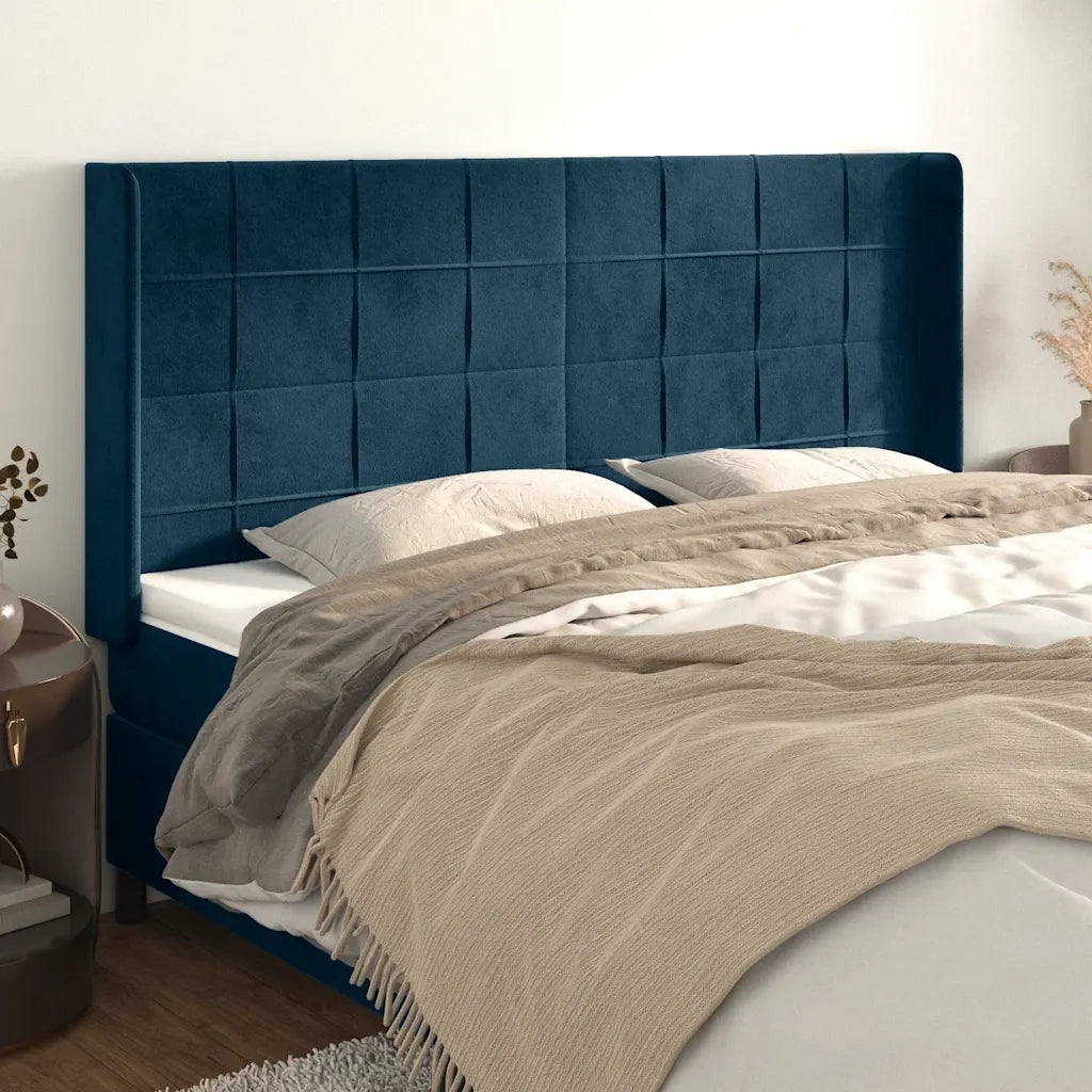 Testiera | Testata ad Orecchio Blu Scuro 203x23x118/128 cm in Velluto