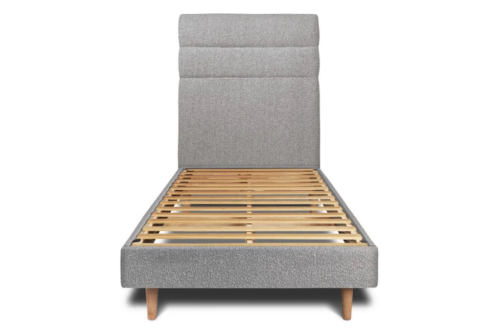 Letto 90x200 cm con testiera in linea - tessuto bouclé