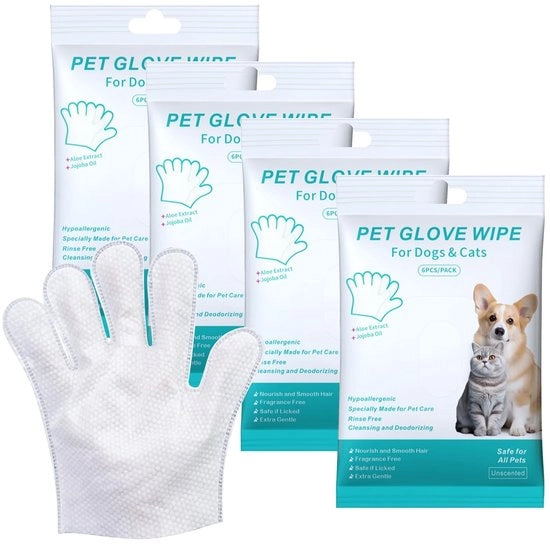 Kit di pulizia per animali domestici 24 pezzi - Asciugamani per mani da indossare - Asciugamani da pulizia senza chimiche - Idonei per cani e gatti - Zavorra morbida per la pelliccia - Confezione riutilizzabile - Asciugamani da pulizia