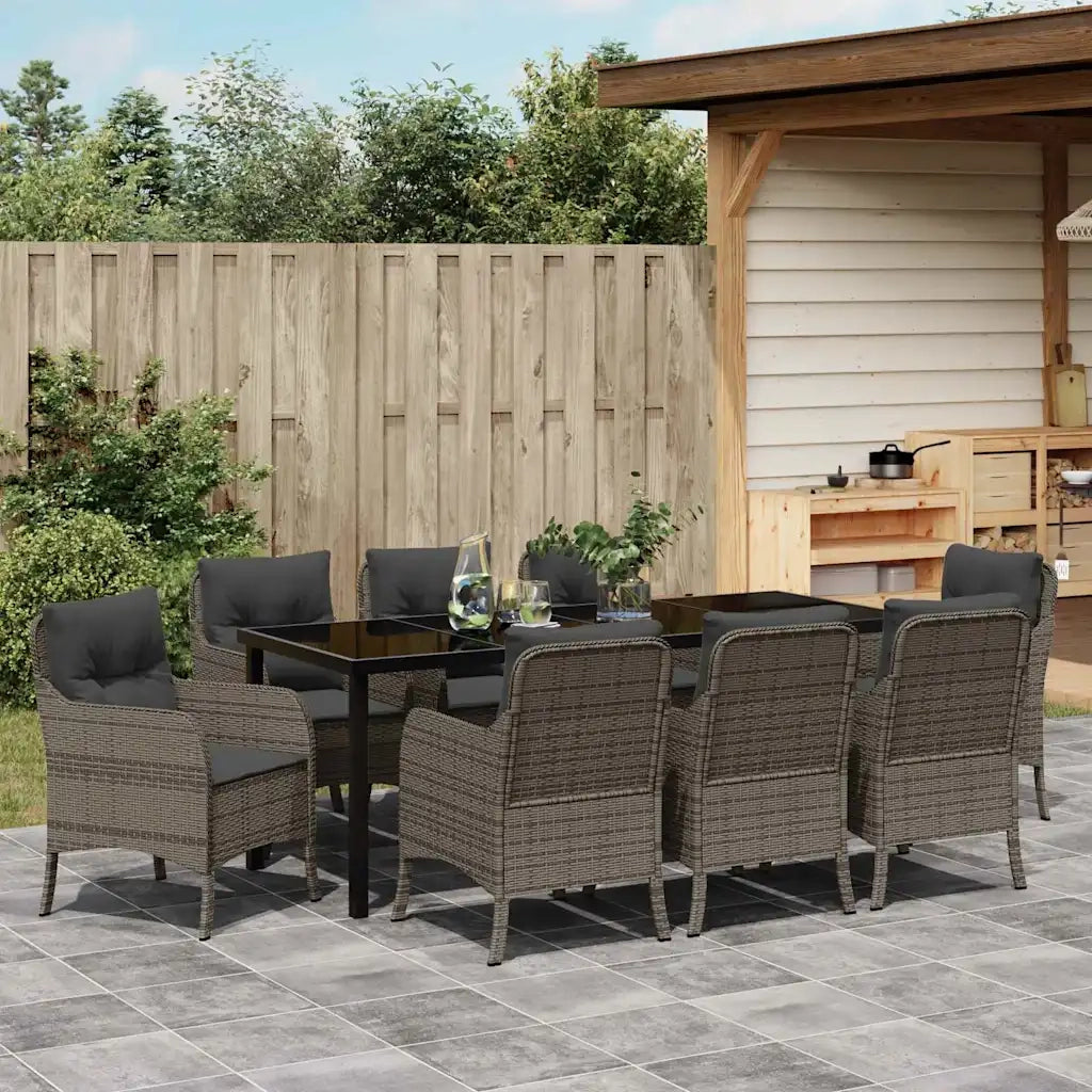 Set da Pranzo per Giardino con cuscino 9 pcs Grigio polyrattan 3380168