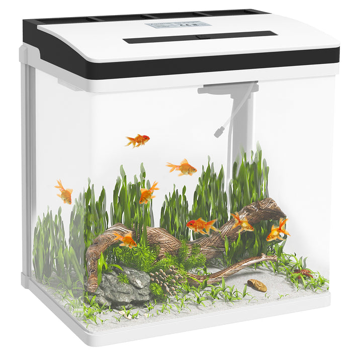 Acquario 28L a Illuminazione LED 38x26x38 cm con Fori di Ventilazione e Pompa in Vetro e ABS Bianco