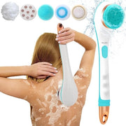 Set di spazzole elettriche riscaricabili - spazzola cutanea rotante con manico lungo - 4 spazzole intercambiabili per pulizia e massaggio