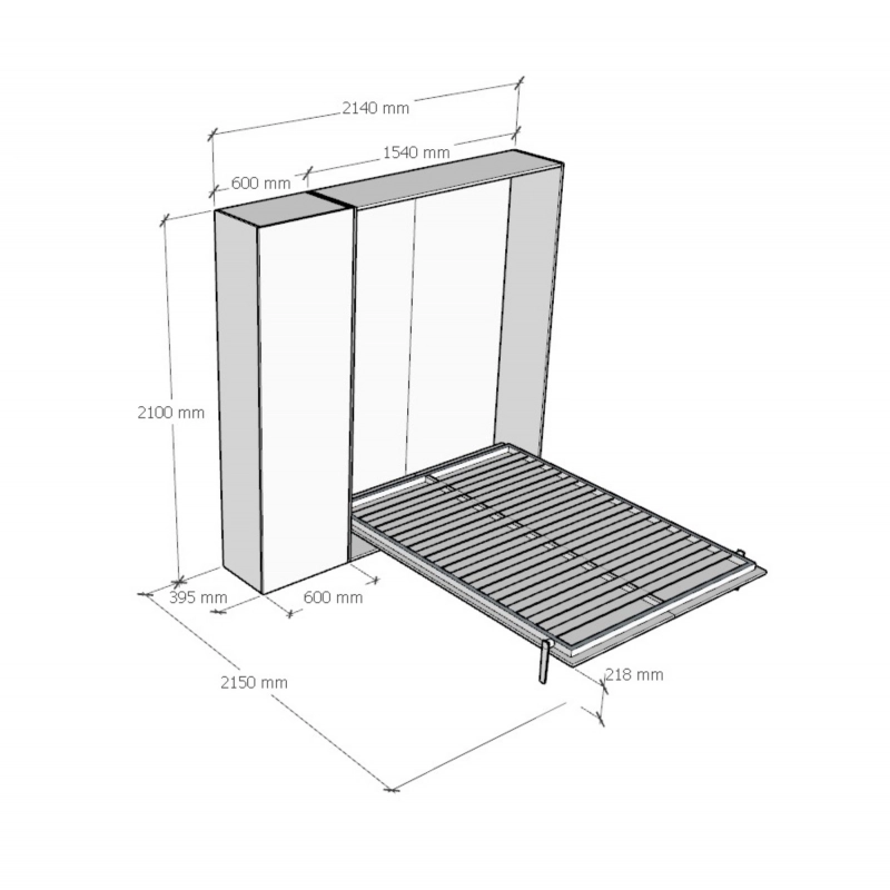 Letto a scomparsa 140 verticale Kentaro con colonna - Bianco Frassino