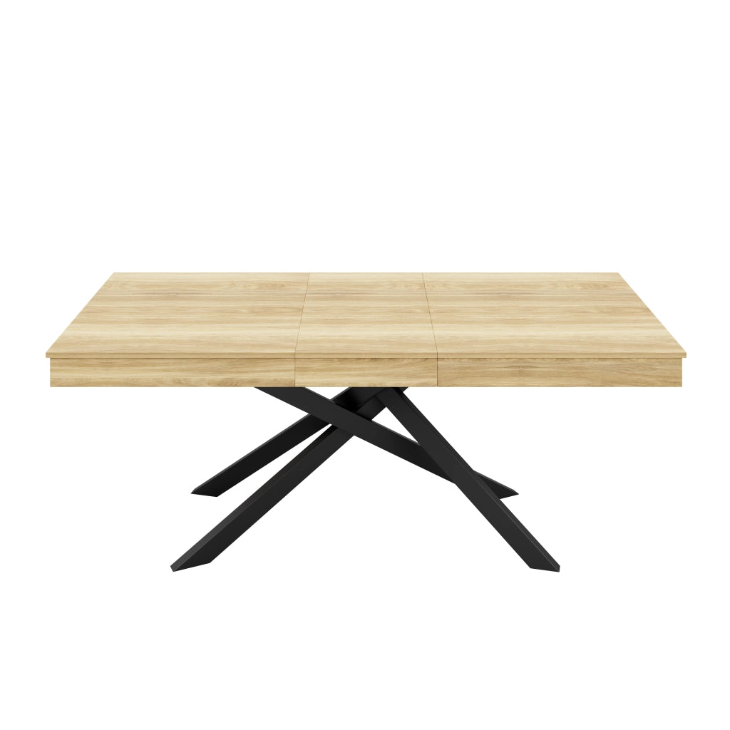Tavolo da pranzo allungabile per 6-8 persone con piano spesso e gambe incrociate per cucina e soggiorno in MDF rovere