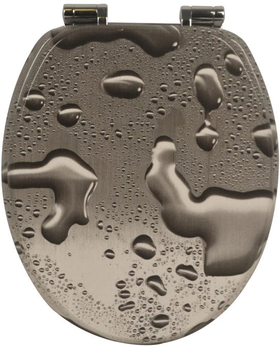 Sedile WC con meccanismo soft-close e motivi, sedile WC con elevato comfort di seduta, coperchio WC con robusto e stabile nucleo in legno, coperchio WC in legno di alta qualità (Raindrop)