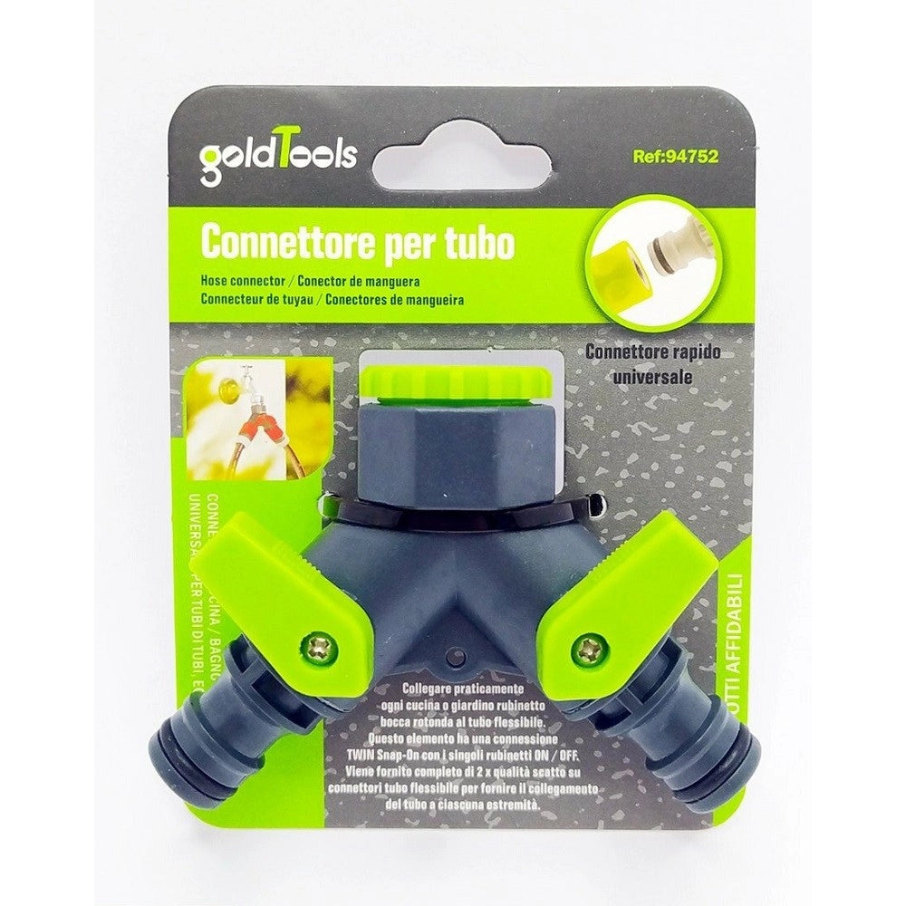 Trade Shop - Tubo Connettore A Y Con Rubinetto 2 Vie Rapido Universale Plastica Giardino 94752 -