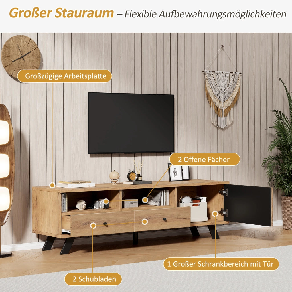 MOBILE TV 150 x 38 x 44 cm in truciolare effetto legno naturale e nero