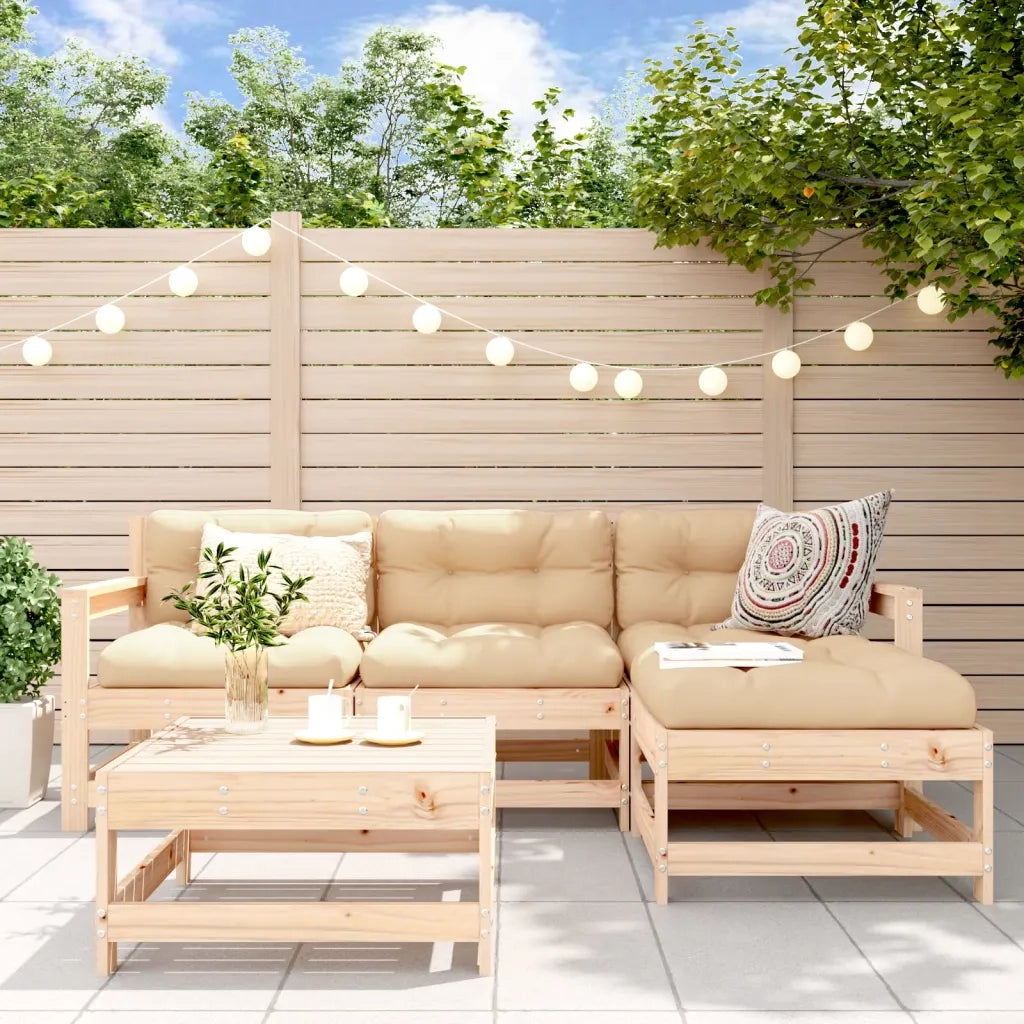 Set Divani da Giardino 5 pz con Cuscini in Legno Massello