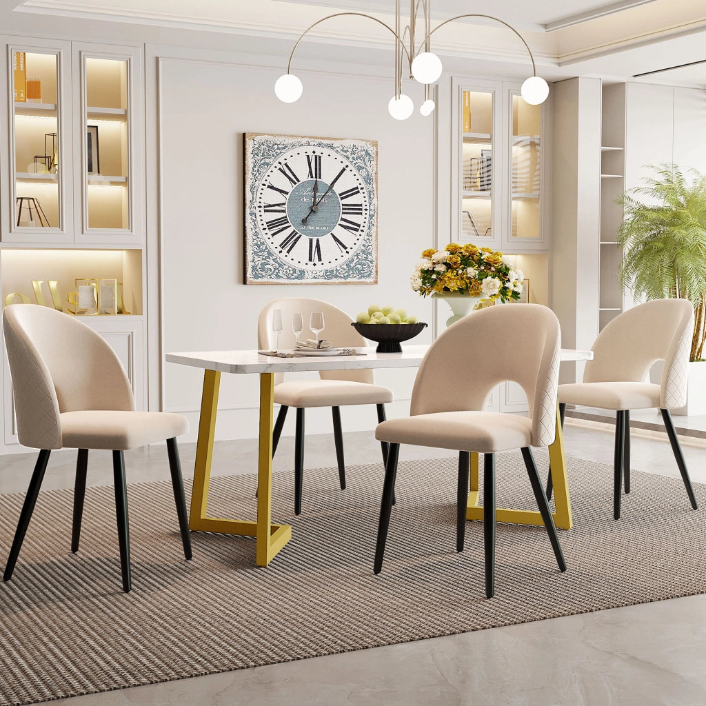 Set da pranzo 5 pezzi 117x68x75 cm con gambe regolabili in velluto beige