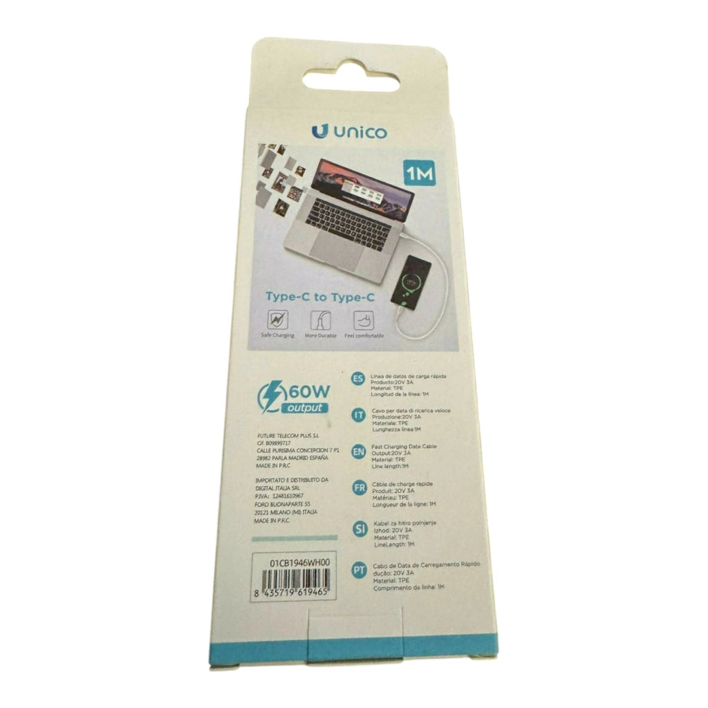 CAVO CON ENTRAMBI ATTACCHI USB - C DA 1 METRO COLORE BIANCO