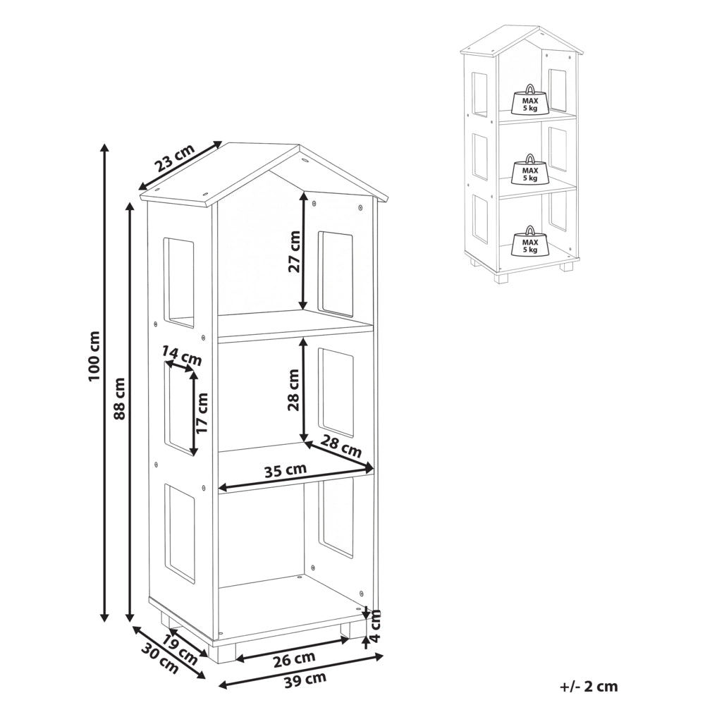 Libreria per bambini in MDF bianco a 3 ripiani per cameretta e sala giochi in stile scandinavo