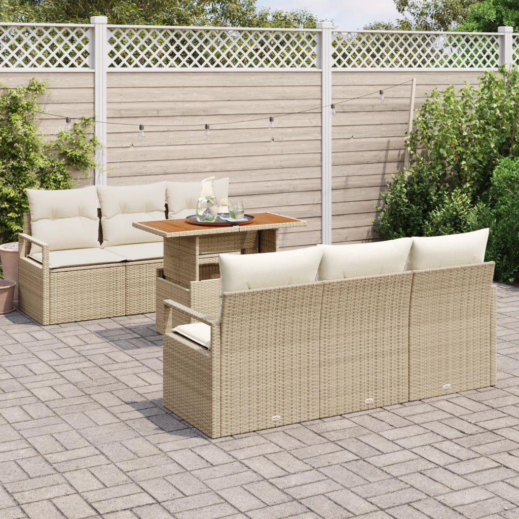 Set Divano da Giardino 7 Pezzi con Cuscini Beige Rattan Sintetico