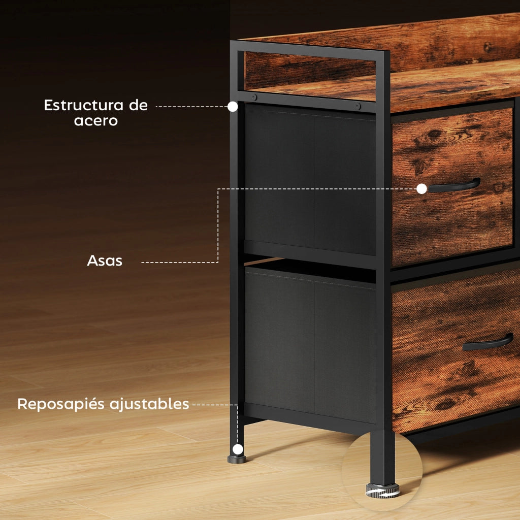 Cassettiera a 5 cassetti tessuto metallo stile industriale soggiorno ingresso ¨C Minimal ¨C 98x29x63 marrone