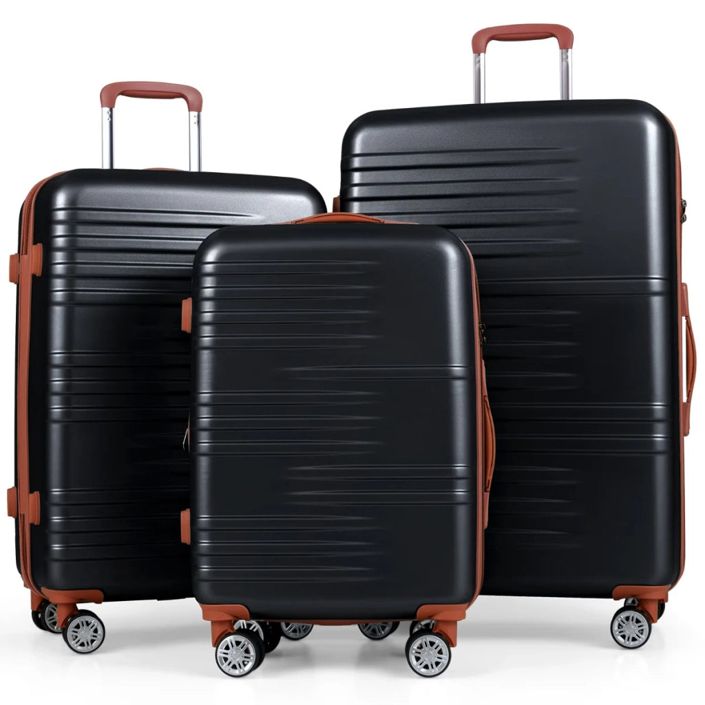 Set di valigie rigide da 20x24x28 pollici con 2 scomparti maniglia telescopica e ruote piroettanti in ABS PC nero 20_0018141