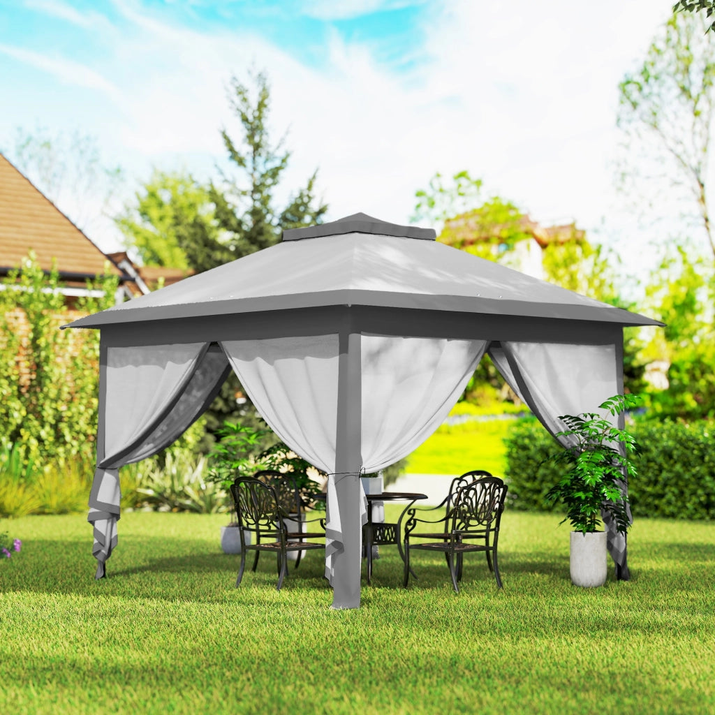 Gazebo da Esterno Pieghevole ad Altezza Regolabile con Zanzariere, 3.3x3.3x2.8 m, Grigio