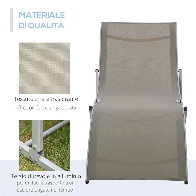 SET 2 SDRAIO DA GIARDINO PIEGHEVOLI 61 X 165 X 63 CM COLORE GRIGIO CHIARO