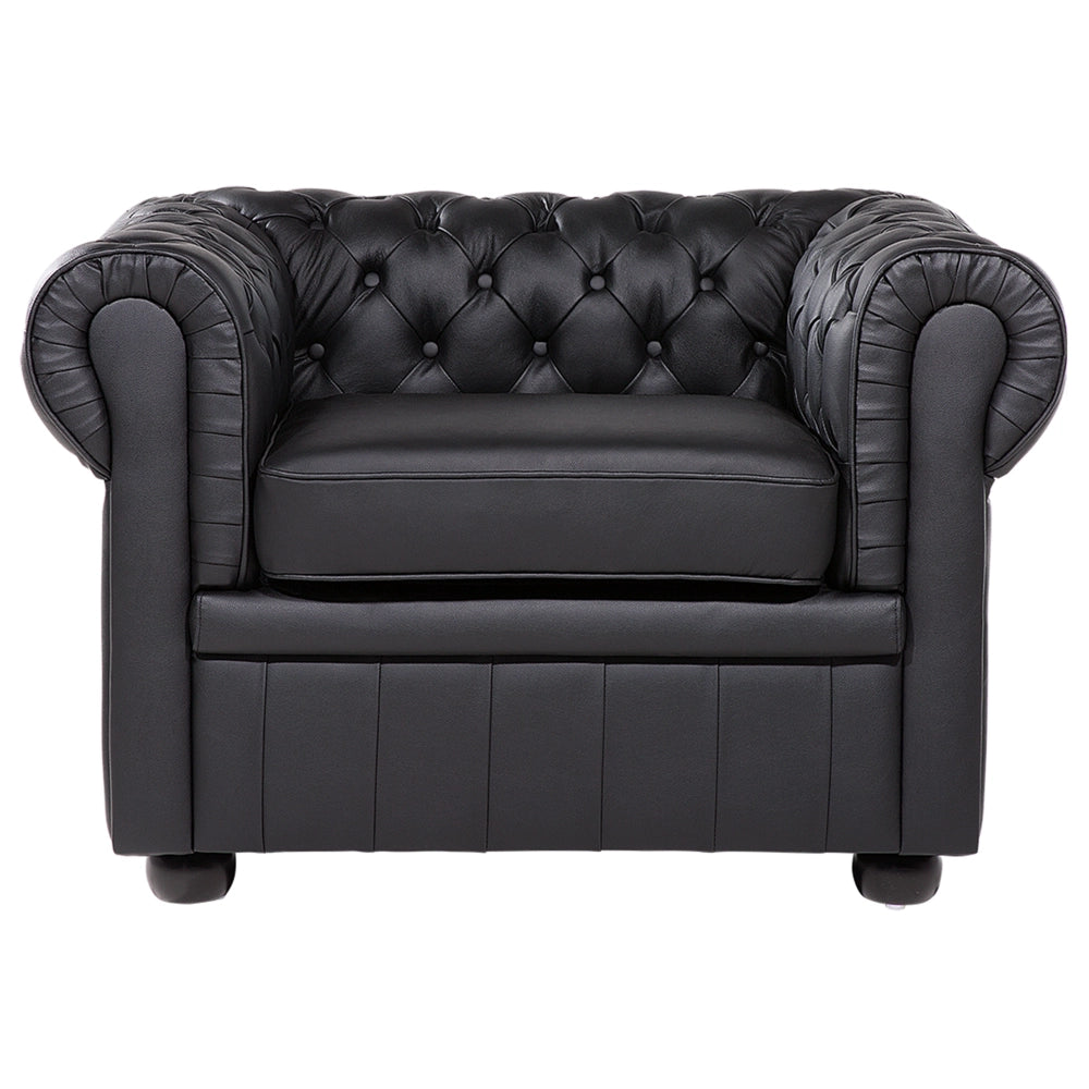 Poltrona Chesterfield nera Vera Pelle trapuntata in stile Contemporaneo