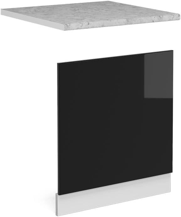 Pannello frontale R-Line, Nero lucido, 60 cm, PL Marmo, per la libera combinazione all'interno di sistemi cucina modulari