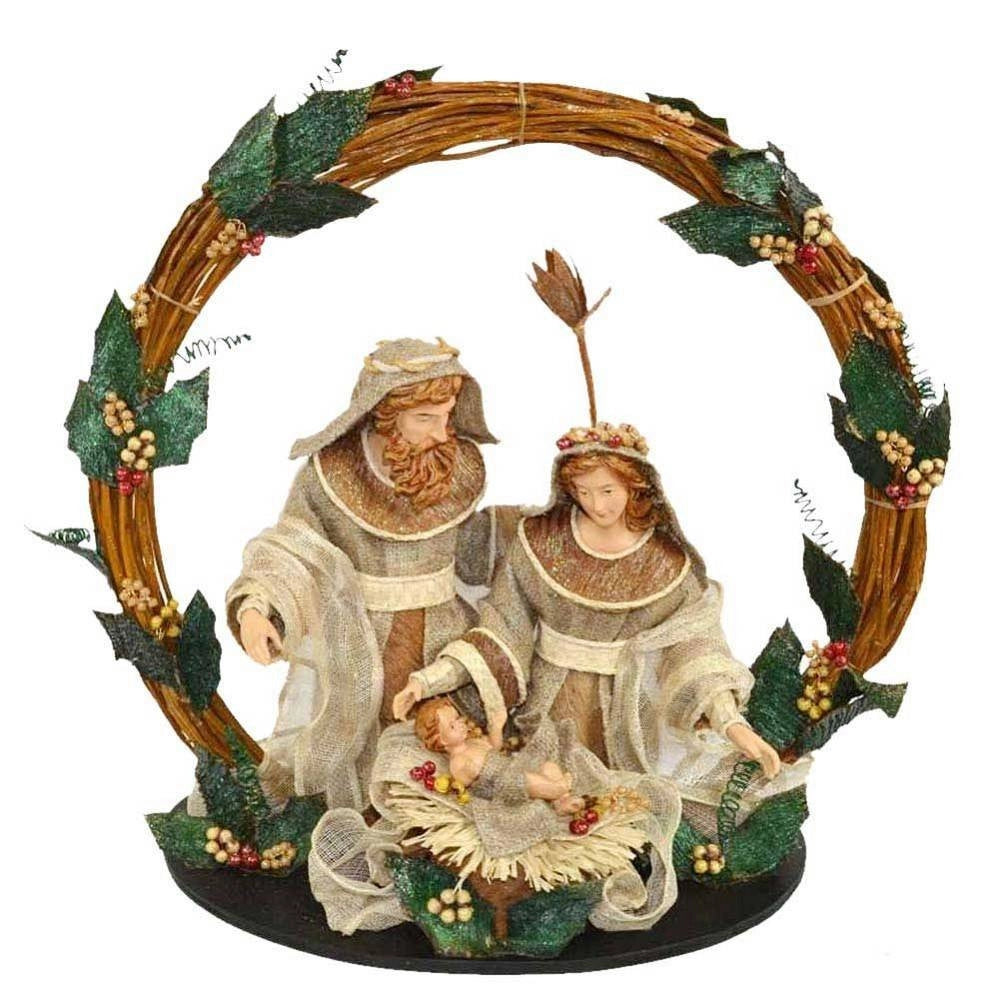 Trade Shop - Presepe Nativita' Con Corona Legno Agrifoglio Altezza 49cm Decorazioni Natalizie -