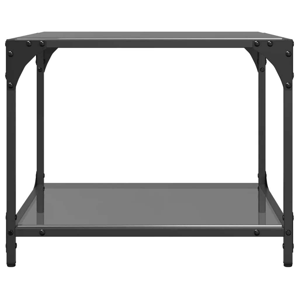 2 pz Tavolini da salotto | Tavolino da caff¨¨ | Tavolino da Soggiorno con Piano Vetro Nero 50x50x40cm Acciaio
