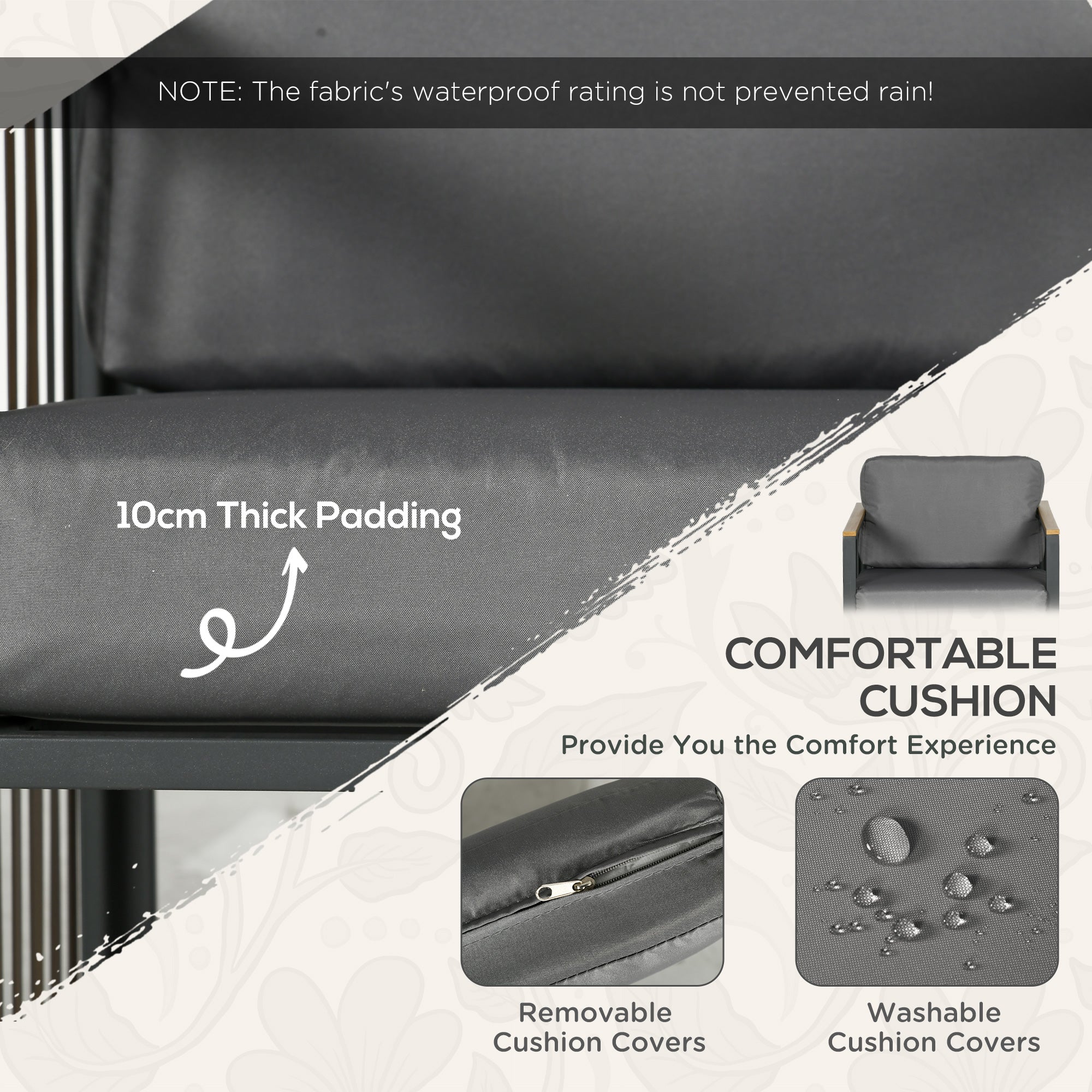 Set Tavolino e 2 Sedie da Giardino  in Acciaio e Rattan Grigio