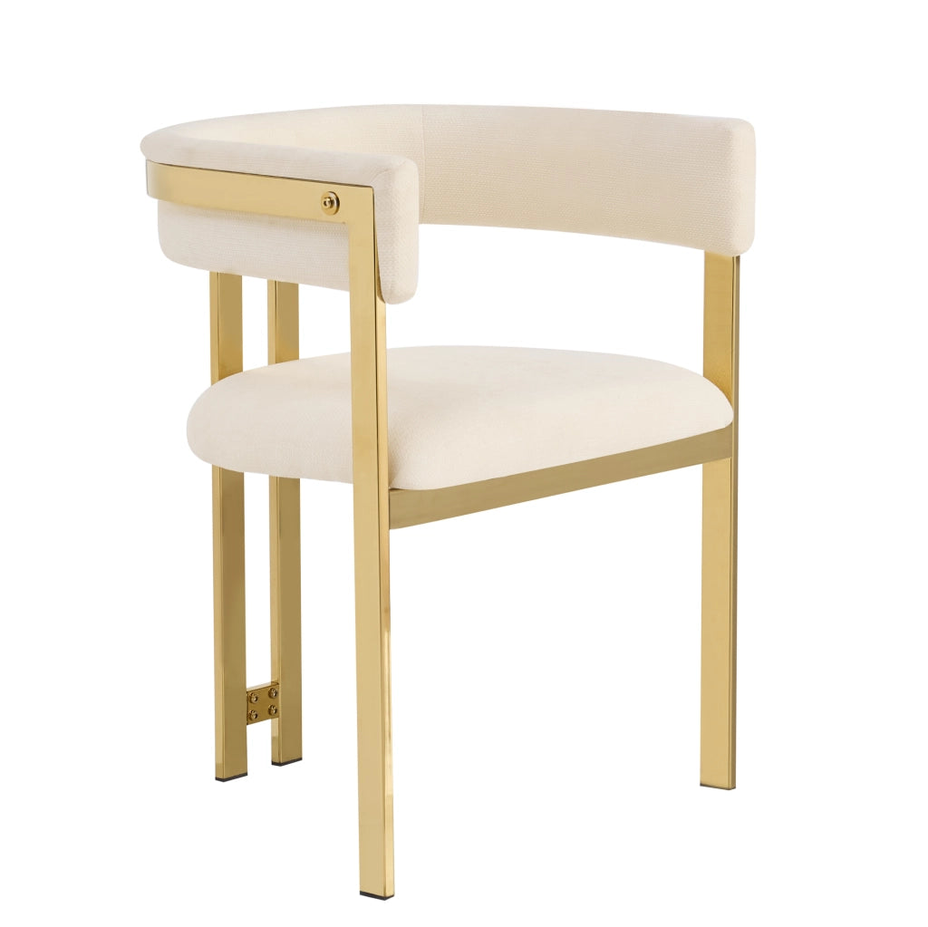 Set di 4 sedie 60x50x76 cm con schienale semicircolare; in chenille beige e oro
