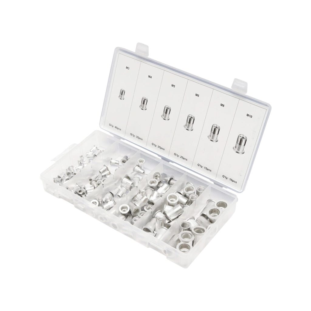 Set di dadi ribattini con bordo in alluminio, 150 pezzi