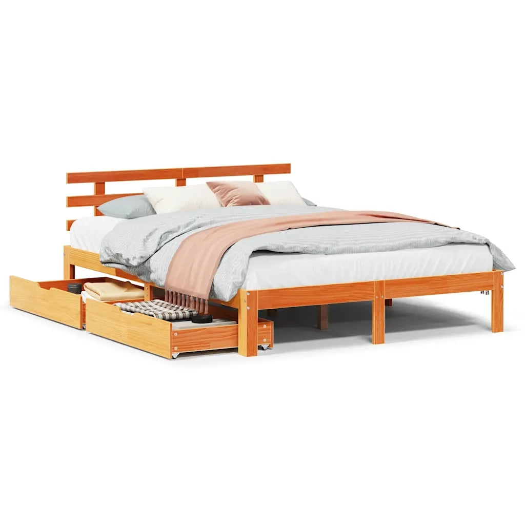vidaXL Giroletto con Cassetti Marrone Cera 150x200 cm Massello Pino