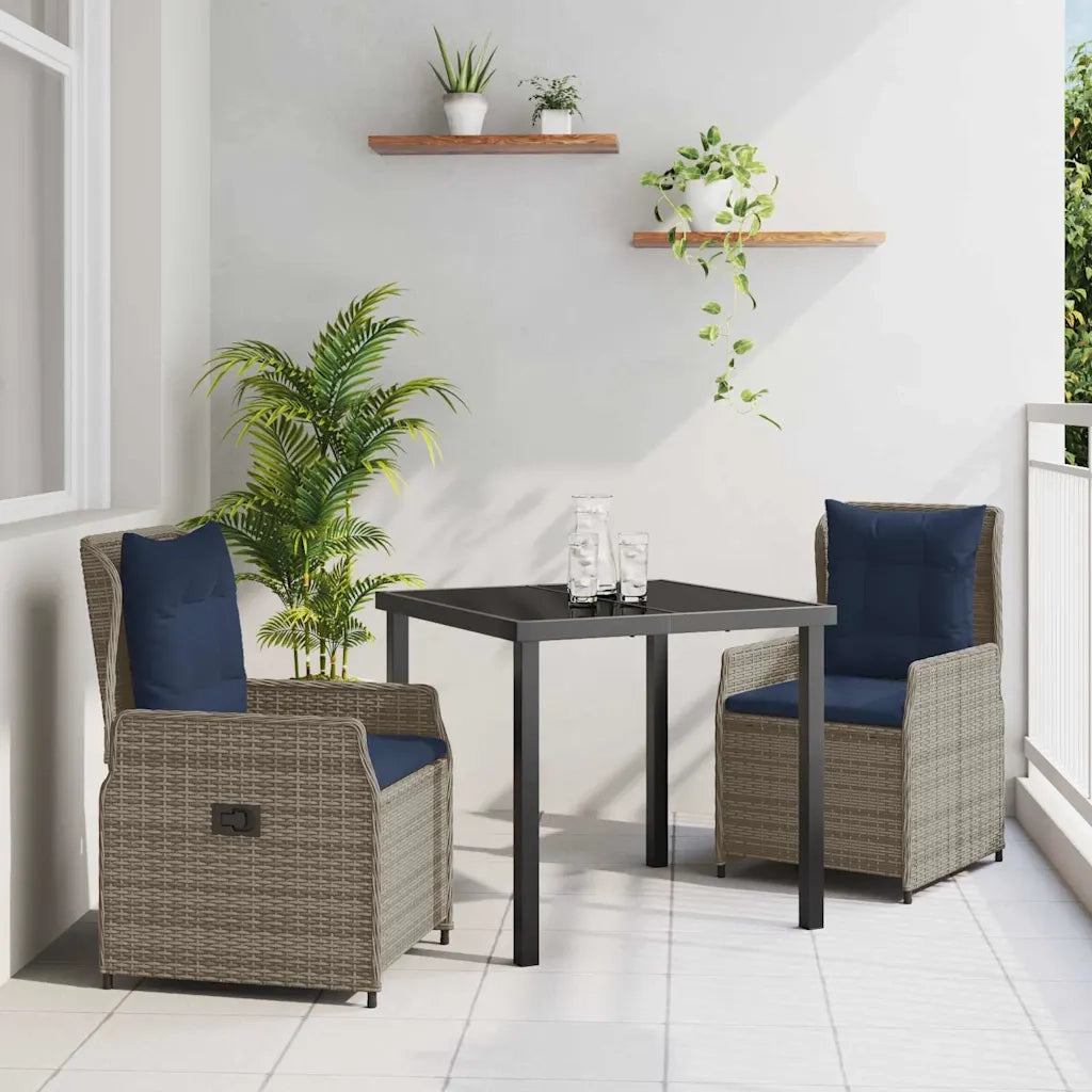 Set da Pranzo per Giardino con cuscino 3 pcs Grigio Poly Rattan 3381030