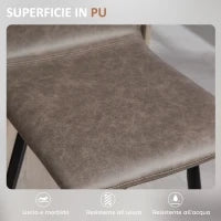Set 2 Sgabelli Bar con Schienale Basso e Poggiapiedi, Rivestimento in PU e Gambe in Acciaio, Marrone Scuro