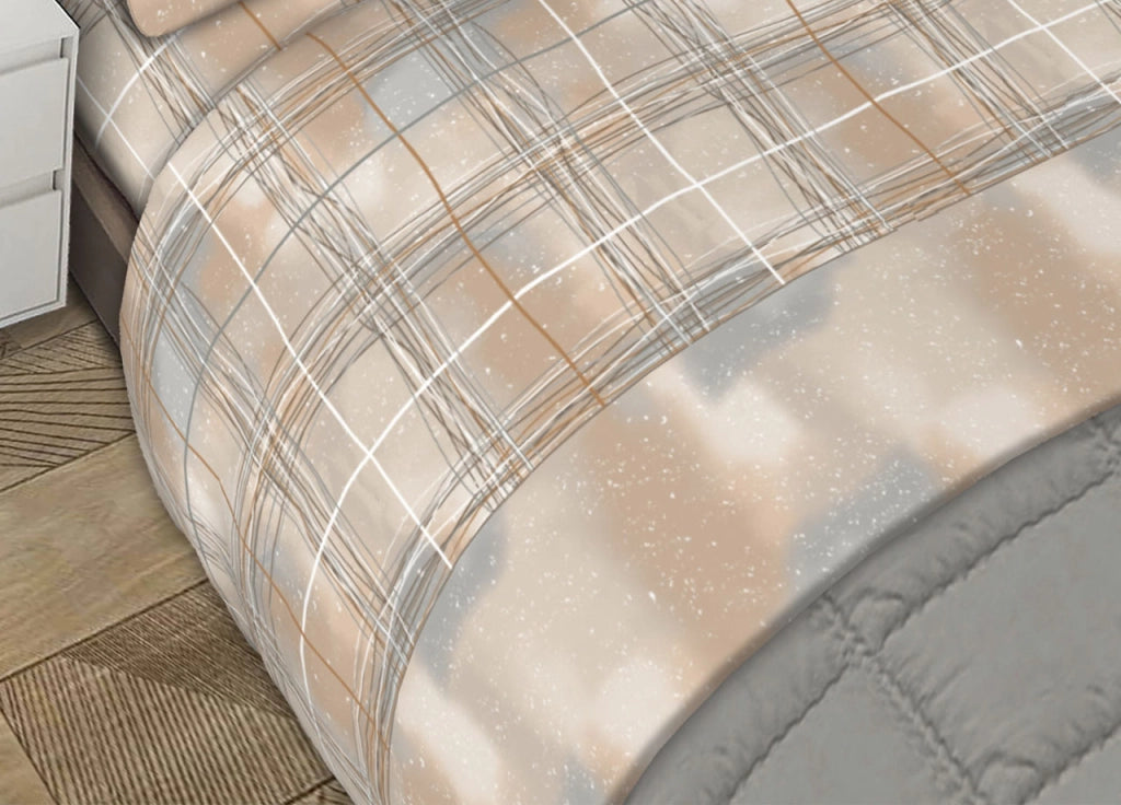 Completo Lenzuola Letto Matrimoniale 100% Cotone Made Italy Dis.Spark Beige CN