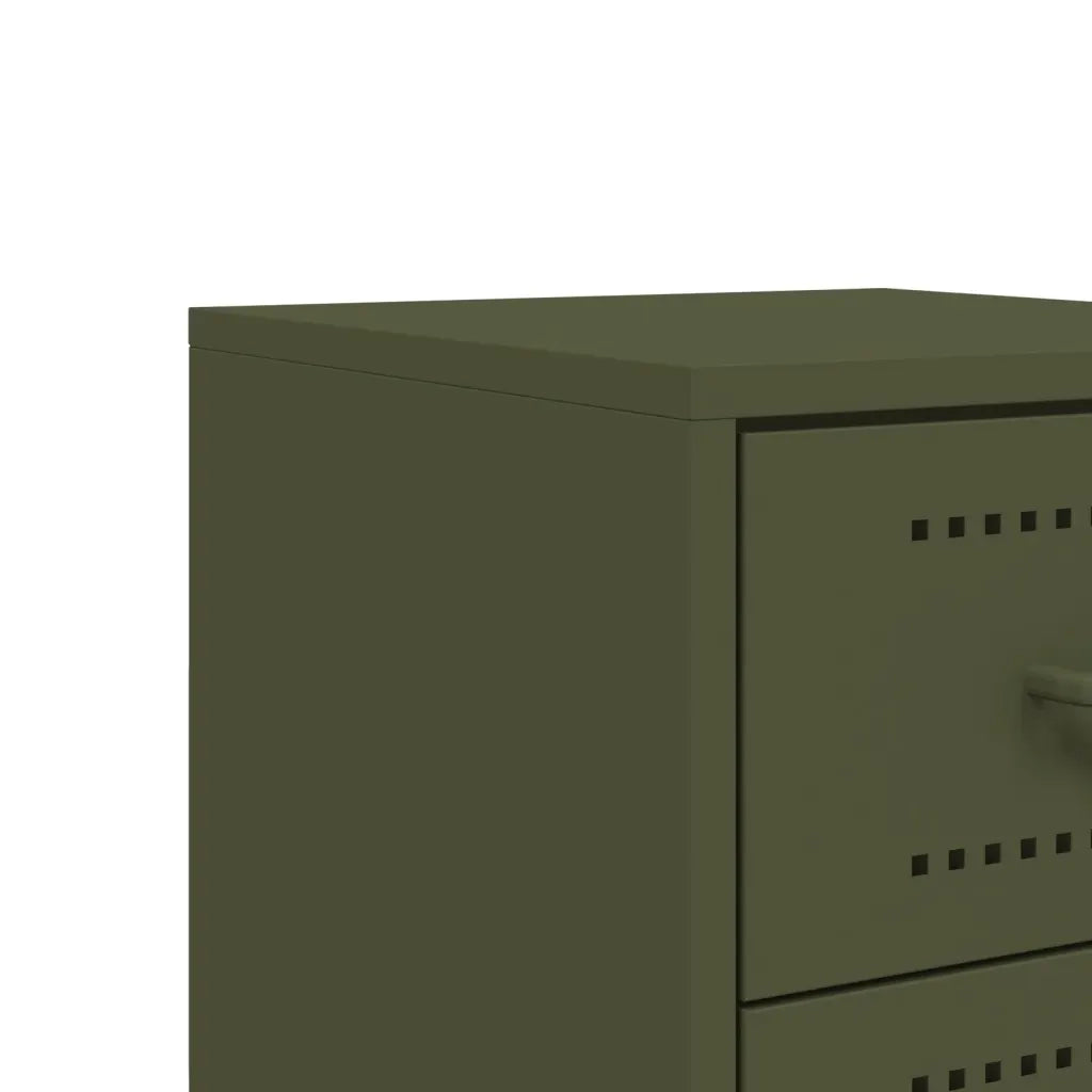 Set di 2 Comodini | Armadio da Notte | Mobiletto da notte Verde Oliva 36x39x60,5 cm in Acciaio