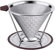 Filtro per caffè preciso, riciclabile, in acciaio inossidabile 304 - alimentare sicuro - con doppio schermo - manico in silicone - (A)