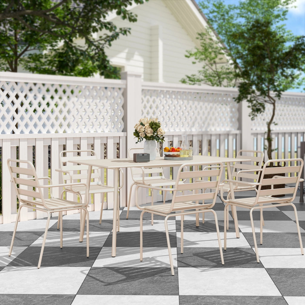 Set da giardino 7 pezzi con tavolo e 6 sedie impilabili in acciaio beige ¨C zephmum ¨C beige