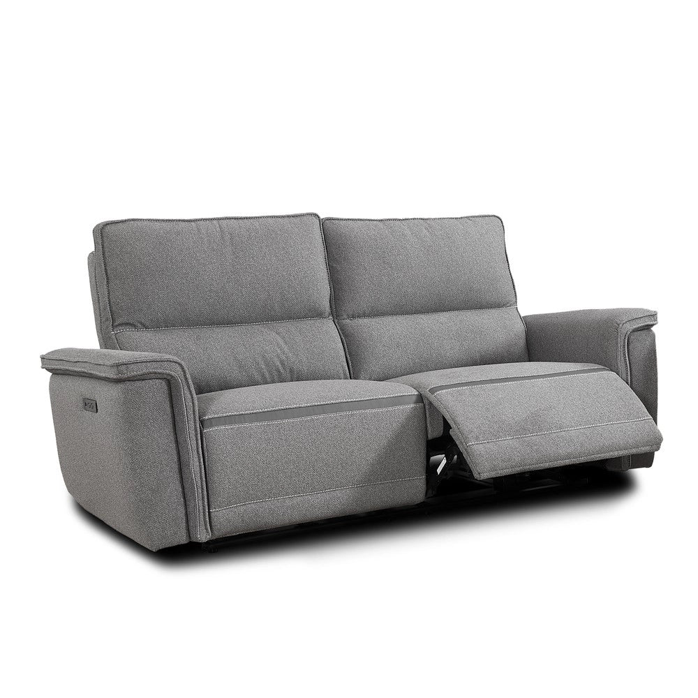 Divano recliner elettrico Velveta 3 posti tessuto grigio 205 cm