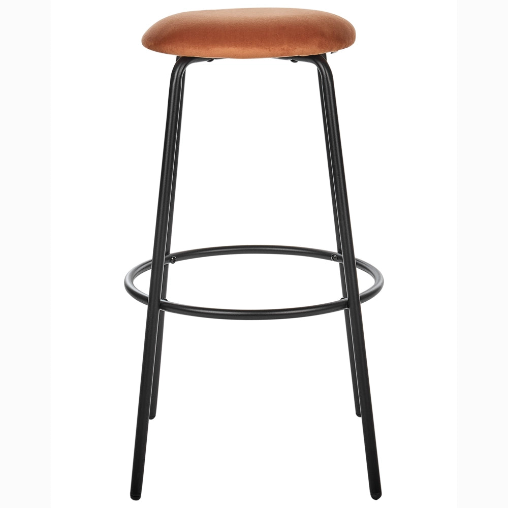 Set di 2 sgabelli da bar in velluto arancione gambe in acciaio senza braccioli soggiorno salotto stile moderno