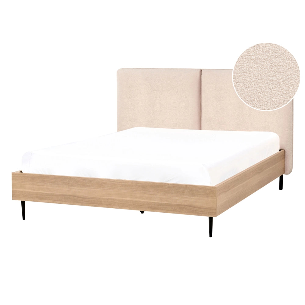 Letto matrimoniale con rete in tessuto bouclè beige 140 x 200 cm stile moderno camera da letto