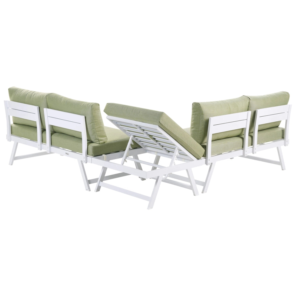 Set Divani Da Giardino 5 Posti verde e bianco Struttura Bianca Sedili Regolabili Tavolino Design Moderno