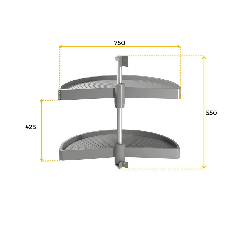 Set di piatti girevoli 3/4 Shelvo, per modulo da 900 mm, Tecnoplastica e Alluminio, Grigia