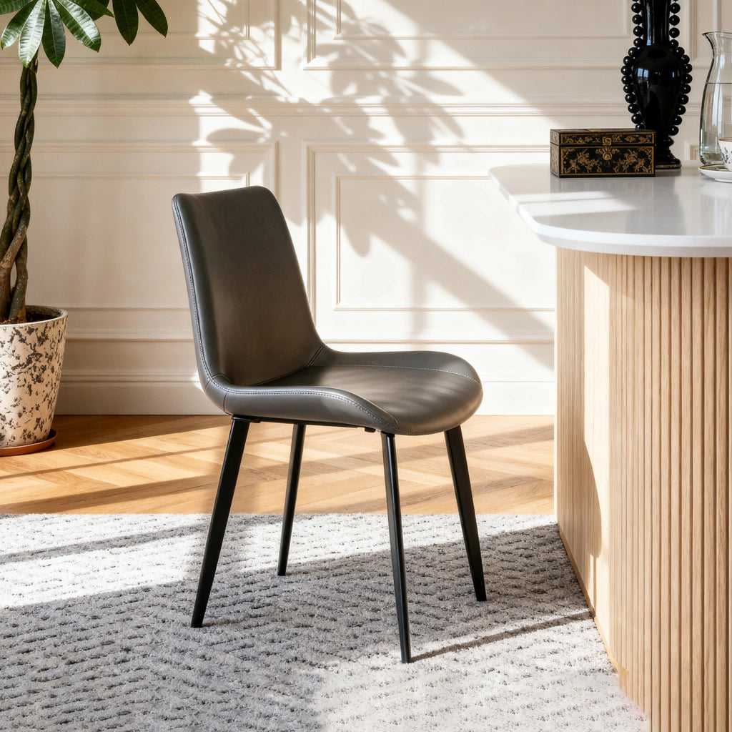Sedie da pranzo moderne in PU grigio, con gambe in acciaio al carbonio, set da 4