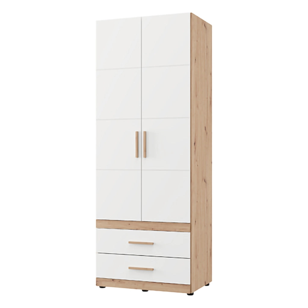 Armadio Camera da Letto Tilcara, Guardaroba 2 Ante Appendiabiti, 79x208h cm Bianco Opaco