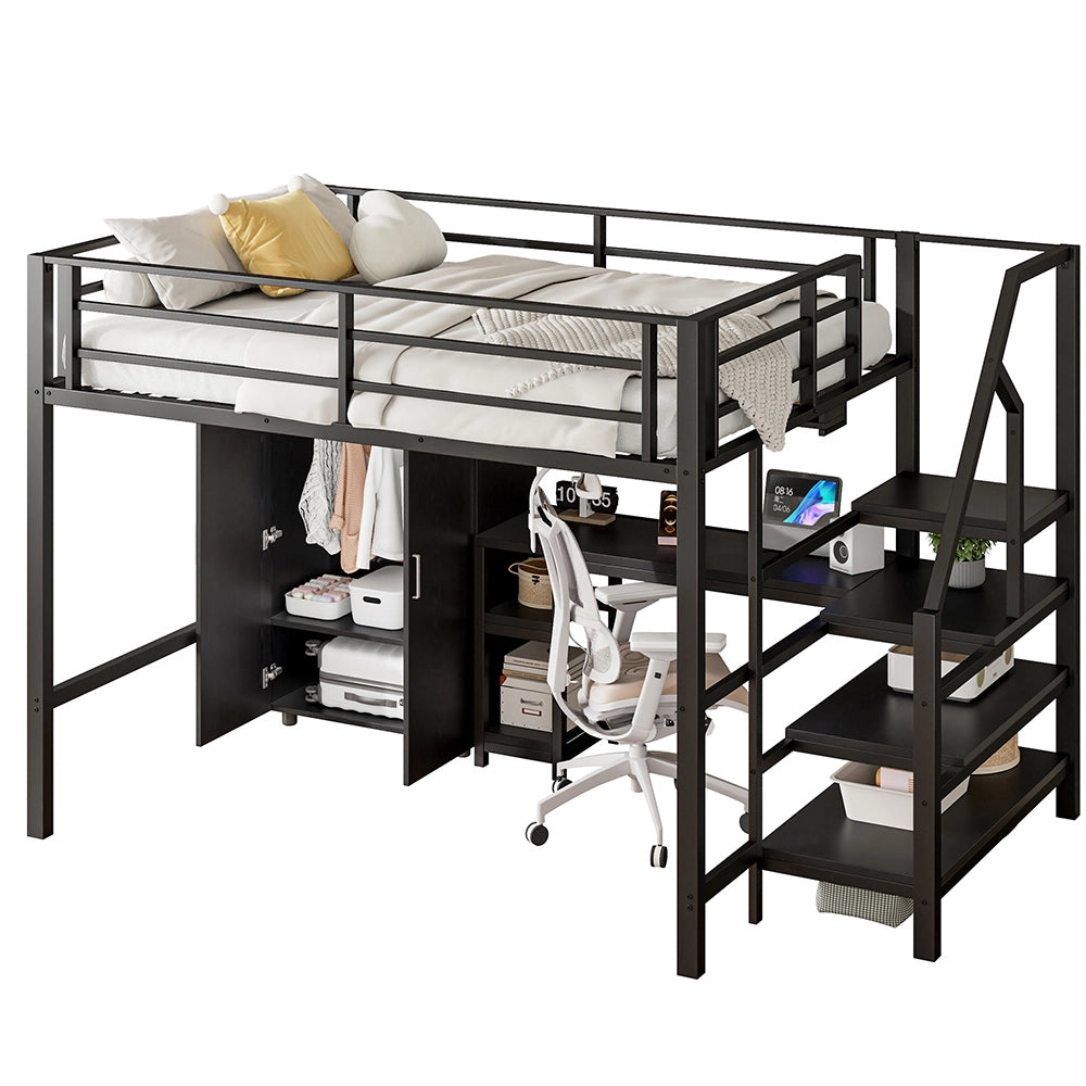 Letto mezzanino 140x200cm - Xylo - nero, armadio, organizzazione pratica