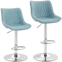 Set di 2 sgabelli da bar, con struttura in acciaio, altezza regolabile 92-110 cm, schienale e poggiapiedi, Blu