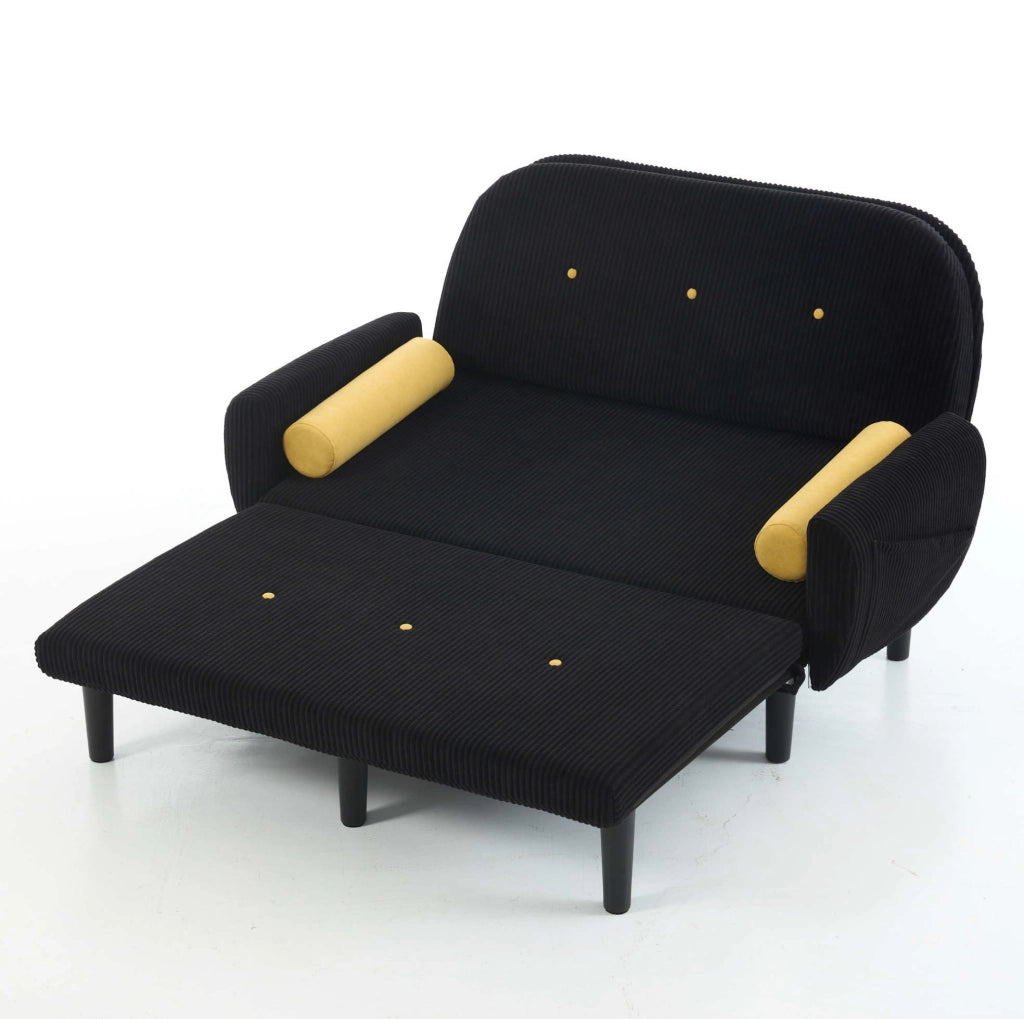Divano 2 posti 133,5x77x85 cm nero, schienale regolabile, velluto a coste e metallo,
