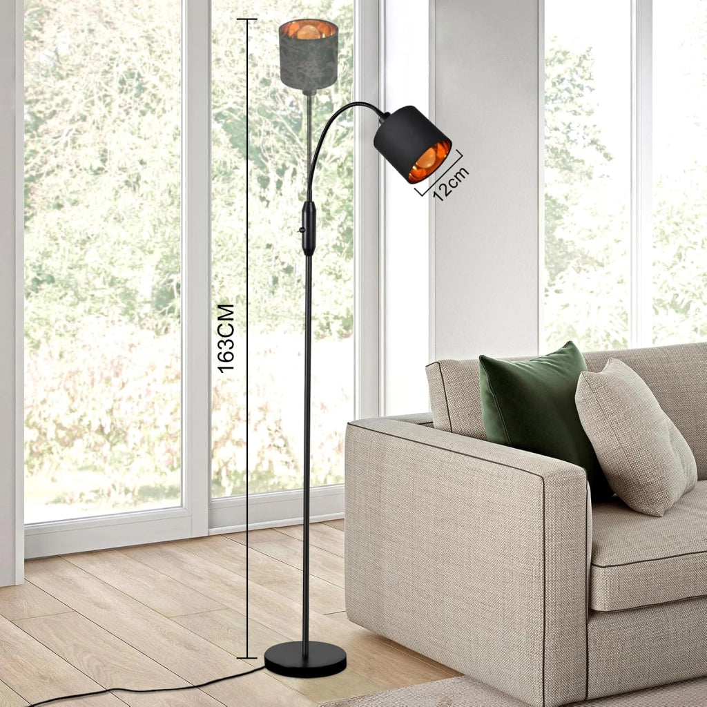 ZMH Lampada da terra nera tessuto arco orientabile 360° E14 interruttore bilanciere vintage senza lampadina
