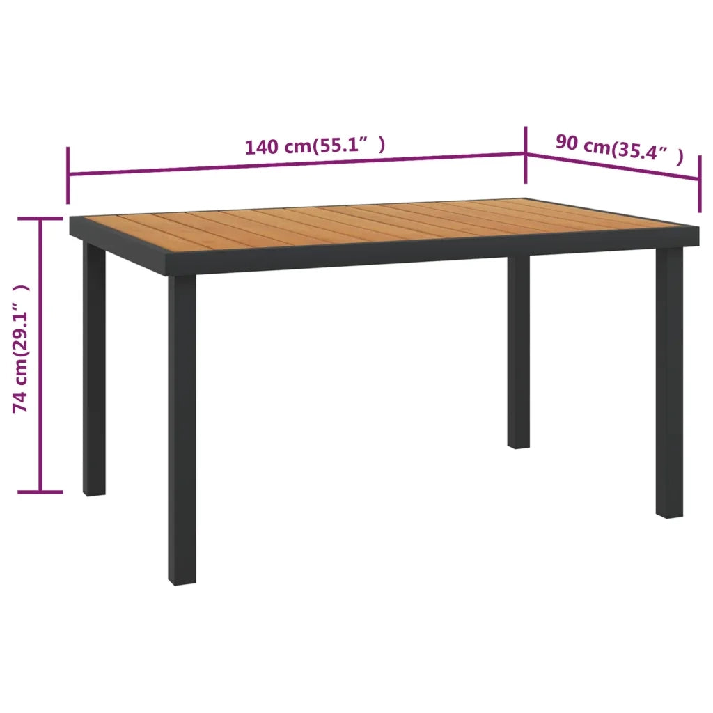 Tavolo da Giardino Marrone 140x90x74 cm in Alluminio e WPC 312210