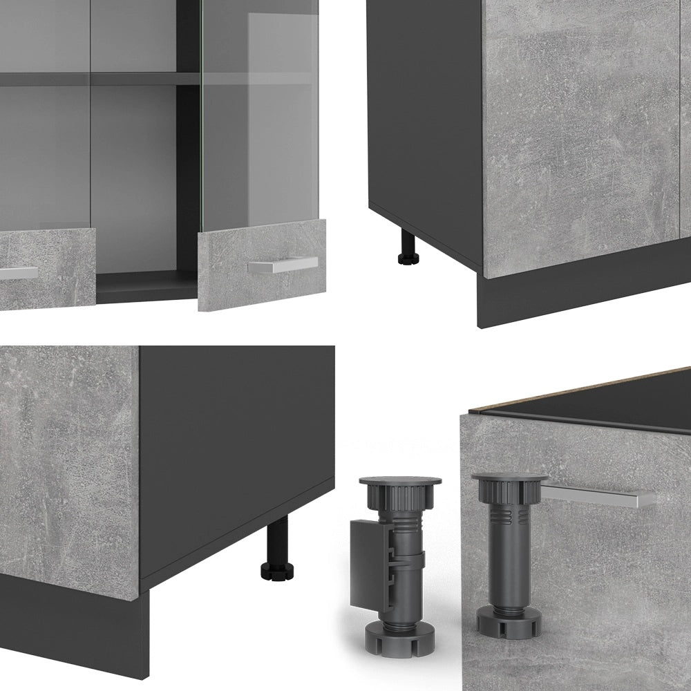 Vicco Cucina componibile Calcestruzzo/antracite 300 cm con armadio alto, PL Rovere