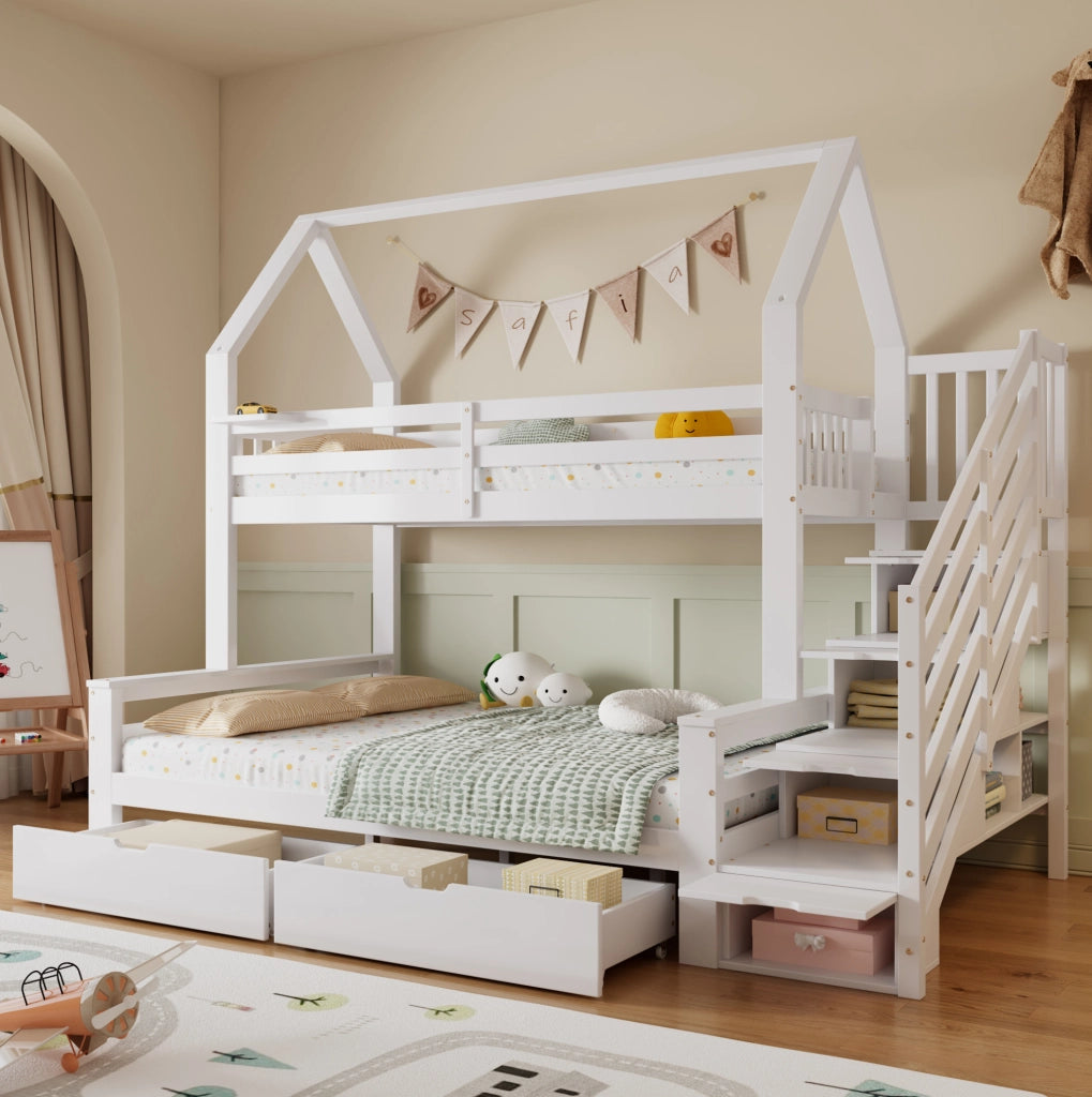 Letto a castello per bambini bianco 90x200 e 140x200 cm
