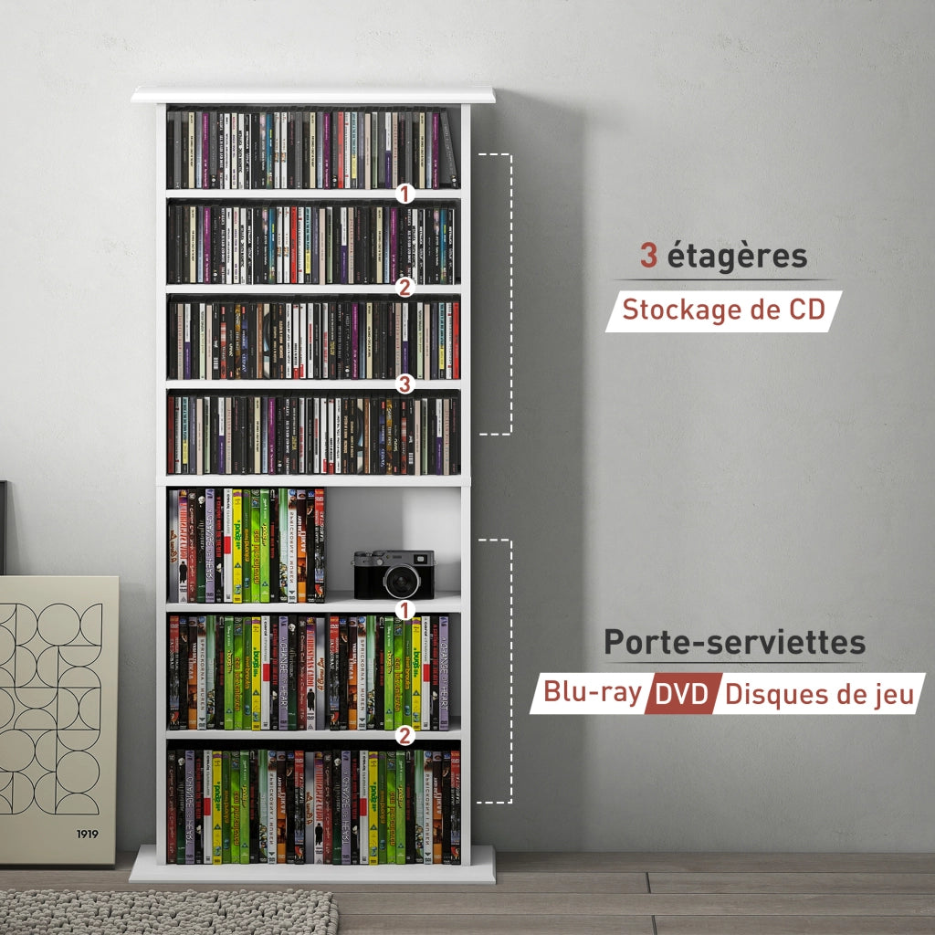 Libreria per CD e DVD ¨C Xylo ¨C 8 scomparti 6 ripiani regolabili bianco